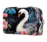 Borsa per trucchi per borsa, borsa cosmetica da viaggio, borsa per il trucco, borsa portatile versatile con cerniera per le donne - stampa carina con cigno, Multicolore 4, 18.5x7.5x13cm/7.3x3x5.1in,