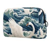 Borsa per trucchi per borsa, borsa cosmetica da viaggio, borsa per il trucco, borsa portatile versatile con cerniera per le donne - stampa carina con cigno, Multi 8, 18.5x7.5x13cm/7.3x3x5.1in, Art