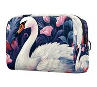 Borsa per trucchi per borsa, borsa cosmetica da viaggio, borsa per il trucco, borsa portatile versatile con cerniera per le donne - stampa carina con cigno, Multicolore 3, 18.5x7.5x13cm/7.3x3x5.1in,