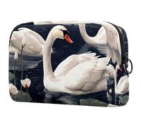 Borsa per trucchi per borsa, borsa cosmetica da viaggio, borsa per il trucco, borsa portatile versatile con cerniera per le donne - stampa carina con cigno, Multicolore 9, 18.5x7.5x13cm/7.3x3x5.1in,