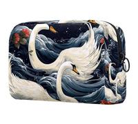 Borsa per trucchi per borsa, borsa cosmetica da viaggio, borsa per il trucco, borsa portatile versatile con cerniera per le donne - stampa carina con cigno, Multicolore 1, 18.5x7.5x13cm/7.3x3x5.1in,