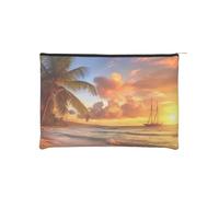 Borsa per trucchi, piccola borsa per cosmetici, borsa organizer da viaggio, borsa da toeletta, riutilizzabile, impermeabile, portatile, con cerniera, motivo: rana della pace, Tramonto paesaggio,