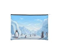 Borsa per trucchi, piccola borsa per cosmetici, borsa organizer da viaggio, borsa da toeletta, riutilizzabile, impermeabile, portatile, con cerniera, motivo floreale viola, Pinguino Antartide Ice,