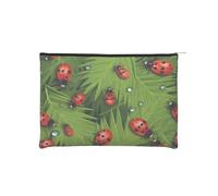 Borsa per trucchi, piccole borse per cosmetici, borsa organizer da viaggio, borsa da toeletta, riutilizzabile, impermeabile, portatile, con cerniera, stampa leopardata, Foglie e coccinelle., Taglia