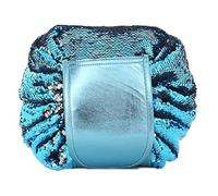 Borsa per trucchi pigra, borsa per trucco con coulisse, organizer per articoli da toeletta in un solo passaggio, borsa per cosmetici con paillettes a sirena, borsa portatile per il trucco, da viaggio