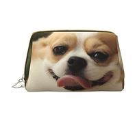 Borsa per trucchi portatile in pelle minimalista ed elegante, Borsa per cosmetici stampata con il cane con la lingua per ragazze e donne - Taglia piccola