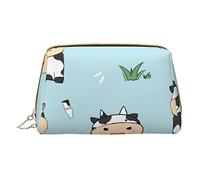 Borsa per trucchi portatile in pelle minimalista ed elegante, borsa per cosmetici stampata con mucca carina per ragazze e donne - Taglia piccola
