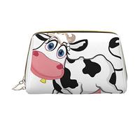Borsa per trucchi portatile in pelle minimalista ed elegante, borsa per cosmetici stampata con mucca carina per ragazze e donne - Taglia piccola