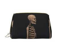 Borsa per trucchi portatile in pelle minimalista ed elegante, borsa per cosmetici stampata con tre teschi d'amore per ragazze e donne - Taglia piccola