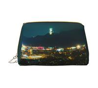 Borsa per trucchi portatile in pelle minimalista ed elegante,La città illuminata e le nuvole scure Borsa per cosmetici stampata per ragazze e donne - Taglia piccola