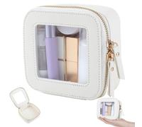 Borsa per trucchi trasparente Finestra visibile Borsa per cosmetici trasparente Impermeabile ＆ Antipolvere Compatta in PU Articoli da toilette Portatile Piccola da viaggio con doppia cern