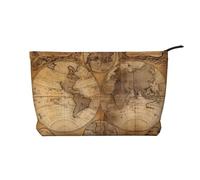 Borsa per trucchi vintage con mappa del mondo in velluto a coste, versatile astuccio per cosmetici con cerniera per uso quotidiano e organizer da viaggio, Nero , Taglia unica
