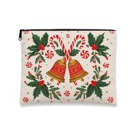 Borsa per trucchi vintage festiva, con campane natalizie e bastoncini di zucchero, borsa da viaggio per donne, piccola borsa portatile in tela con cerniera, borsa da toilette per le vacanze, Rosso