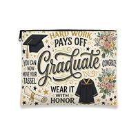 Borsa per trucchi vintage floreale, borsa per cosmetici per celebrazione della laurea, per donne, organizer portatile in tela con cerniera, regalo per la stagione di laurea, Beige, 7x9 Inch, Laureato