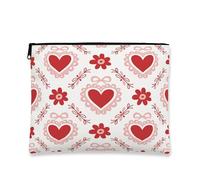 Borsa per trucchi vintage floreale, con cuori rossi, per donne, piccola borsa portatile in tela con cerniera, borsa da toilette per la cura della pelle di San Valentino, Rosso, 7x9 Inch, Cuori