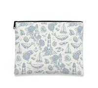 Borsa per trucchi vintage nautica, borsa da viaggio per cosmetici con balena blu, custodia portatile in tela con cerniera, organizer estivo per articoli da toeletta per la cura della pelle, 17,8 x 22,