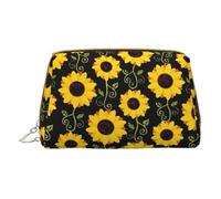 Borsa per trucco a forma di rana carina,Sacchetto cosmetico in pelle portatile,Borsa da toeletta impermeabile da viaggio, Girasoli floreali., Taglia unica