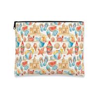 Borsa per trucco acquerello spiaggia, sacchetto cosmetico per le vacanze estive per le donne, organizer portatile con cerniera in tela, Blu, 7x9 Inch, Acquerello