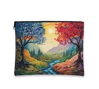 Borsa per trucco artistica, borsa da viaggio per cosmetici da donna, organizer portatile in tela con cerniera, borsa da toilette autunnale per la cura della pelle, Multicolore, 7x9 Inch, Natura