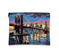 Borsa per trucco artistico, borsa da viaggio colorata con paesaggio urbano per donne, piccola borsa portatile in tela con cerniera, regalo per festival, Multicolore, 7x9 Inch, Custodia