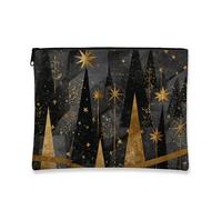 Borsa per trucco artistico, borsa da viaggio moderna con stelle nere per donne, piccola borsa portatile in tela con cerniera, borsa da toilette per la cura della pelle delle vacanze, nero, 7x9 Inch