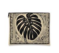 Borsa per trucco artistico, borsa da viaggio per cosmetici vintage con foglie nere, borsa da viaggio per donne, piccola borsa portatile in tela con cerniera, per festival, nero, 7x9 Inch, Fogli