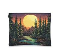 Borsa per trucco artistico, borsa da viaggio per cosmetici vintage con montagna per donne, organizer portatile in tela con cerniera, borsa da toilette per avventure all'aperto, Verde, 7x9 Inch, Borsa