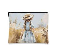 Borsa per trucco artistico, borsa da viaggio per cosmetici vintage da donna, piccola borsa portatile in tela con cerniera, borsa da toilette regalo estiva, Blu, 7x9 Inch, Bambina