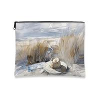 Borsa per trucco artistico, borsa da viaggio vintage con scena da spiaggia per donne, piccola borsa portatile in tela con cerniera, borsa da toilette regalo estiva, Beige, 7x9 Inch, Borsa