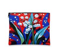 Borsa per trucco artistico, giglio della valle astratta borsa da viaggio per donne, organizer portatile in tela con cerniera, regalo per la cura della pelle con stelle, accessorio per festival, Rosso