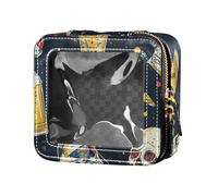Borsa per trucco carina con teschi che bevono birra geometrica borsa da toilette trasparente con cerniera borsa cosmetica in pelle per volare