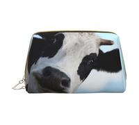 Borsa per trucco colorata con cupcake di buon compleanno,Sacchetto cosmetico in pelle portatile,Borsa da toilette impermeabile da viaggio, Cute Cow1, Taglia unica