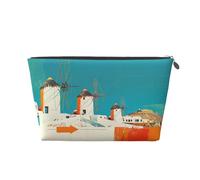 Borsa per trucco colorata con mulini a vento greci, borse per cosmetici, borsa da viaggio per articoli da toeletta da donna, borsa per il trucco in pelle, borsa per il trucco carina, Argento, Taglia