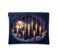 Borsa per trucco con candele galleggianti gotiche a tema mistico, 18,8 x | Architettura gotica, borsa cosmetica, arte della carta a strati, luna mistica, luci galleggianti, estetica gotica accademica