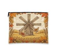 Borsa per trucco con insetti autunnali, con mulino a vento vintage, borsa da viaggio per donne, piccola borsa portatile in tela con cerniera, borsa da toeletta autunnale, 17,8 x 22,9 cm