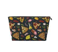 Borsa per trucco con pizza, con prosciutto e peperoncino, trousse da viaggio per cosmetici, borsa da trucco da donna, borsa organizer per trucchi in pelle, graziosa custodia per il trucco, Argento