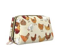 Borsa per trucco con stampa a motivo di pollo Borsa da toilette versatile portatile Borsa cosmetica di grande capacità per le donne, bianco, Taglia unica, Beauty case