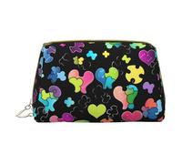 Borsa per trucco con stampa di gallo e pollo,Sacchetto cosmetico in pelle portatile,Borsa da viaggio organizer impermeabile per articoli da toeletta, Pezzi di puzzle cuore colorato, Taglia unica