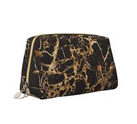 Borsa per trucco con stampa in marmo dorato Borsa da toilette versatile portatile Borsa cosmetica di grande capacità per le donne, bianco, Taglia unica, Beauty case