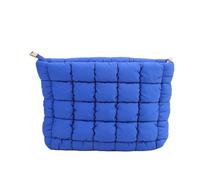 Borsa per trucco da donna, imbottita, trapuntata, borsa per il trucco, grande borsa organizer per cosmetici, pochette beauty case, Blu, 25x16x5cm
