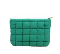 Borsa per trucco da donna, imbottita, trapuntata, borsa per il trucco, grande borsa organizer per cosmetici, pochette beauty case, Verde, 25x16x5cm