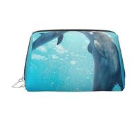 Borsa per trucco da donna, portatile, in pelle, con stampa di aeromobili, organizer per cosmetici, con cerniera argentata, Kiss Dolphin Tale Pattern, One Size, Astuccio per trucchi