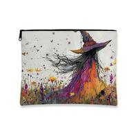 Borsa per trucco da strega, borsa da viaggio colorata floreale per donne, piccola borsa portatile in tela con cerniera, organizer per articoli da toeletta per Halloween, Multicolore, 7x9 Inch, Strega