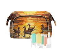 Borsa per trucco da viaggio Anatre nel fiume nel tramonto che dipinge borse cosmetiche di grande capacità per le donne, Multicolore, Taglia unica, casual