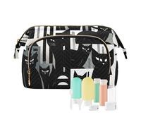 Borsa per trucco da viaggio astratta gatto nero tra l'edificio borse cosmetiche di grande capacità per le donne, Multicolore, Taglia unica, casual