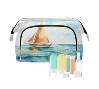 Borsa per trucco da viaggio Barca a vela nel mare Borse cosmetiche di grande capacità per le donne, Multicolore, Taglia unica, casual