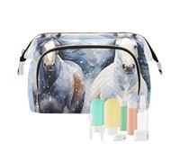 Borsa per trucco da viaggio che dipinge due cavalli che corrono borse cosmetiche di grande capacità per le, Multicolore, Taglia unica, casual