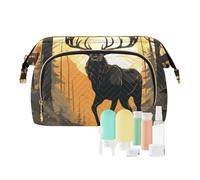 Borsa per trucco da viaggio con alce al tramonto nella foresta borse cosmetiche di grande capacità per le donne, Multicolore, Taglia unica, casual