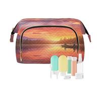 Borsa per trucco da viaggio con barca sul fiume nel tramonto stampa modello borse cosmetiche di grande capacità per le donne, Multicolore, Taglia unica, casual
