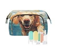 Borsa per trucco da viaggio con cane fumetto che nuota nel mare borse cosmetiche di grande capacità per le donne, Multicolore, Taglia unica, casual